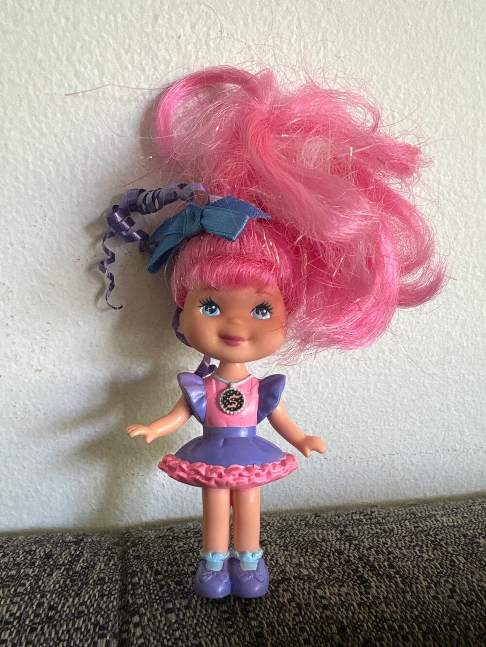 Vintage 1993 Mattel Lil Secrets 4" Doll Pink Hair Purple Pink Dress